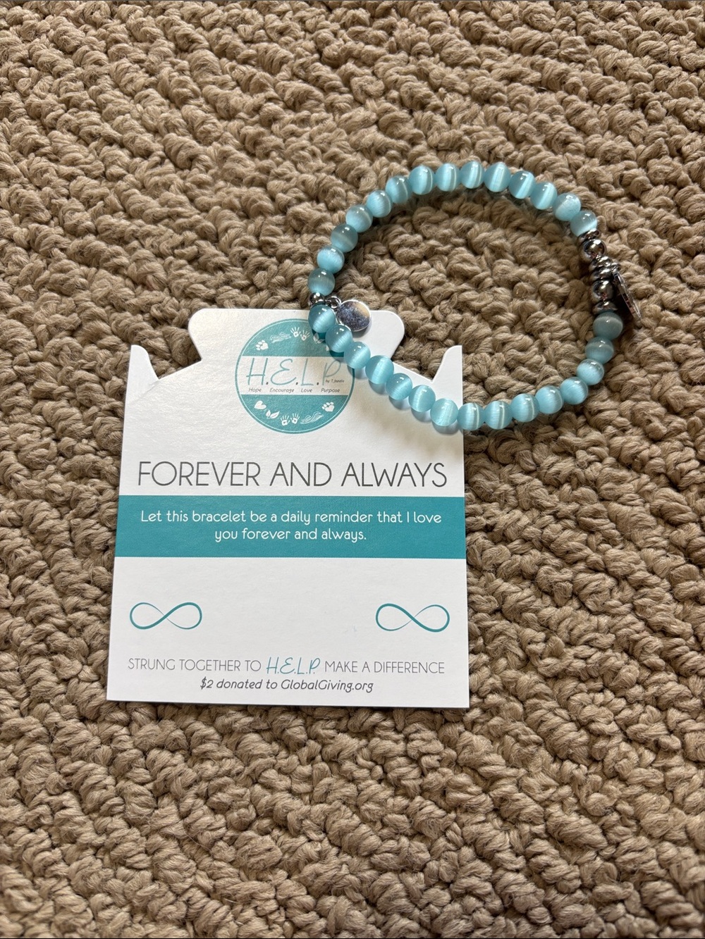Aqua Beaded Stretch Bracelet - Forever and Always